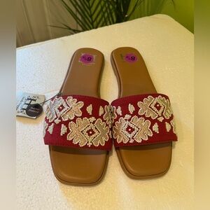 Women’s Haute Hippie Red and Cream Embroidered Sandals size 8.5